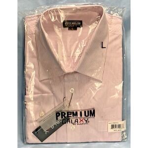 Galaxy by Harvic Premium Shirt Men's Large Button Up Long Sleeve White & Pink